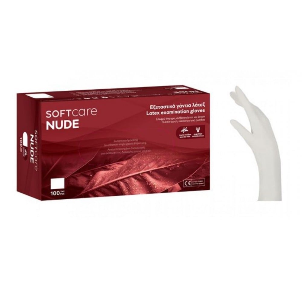 Γάντια Latex Soft Care NUDE χωρίς πούδρα - λευκά 100τμχ