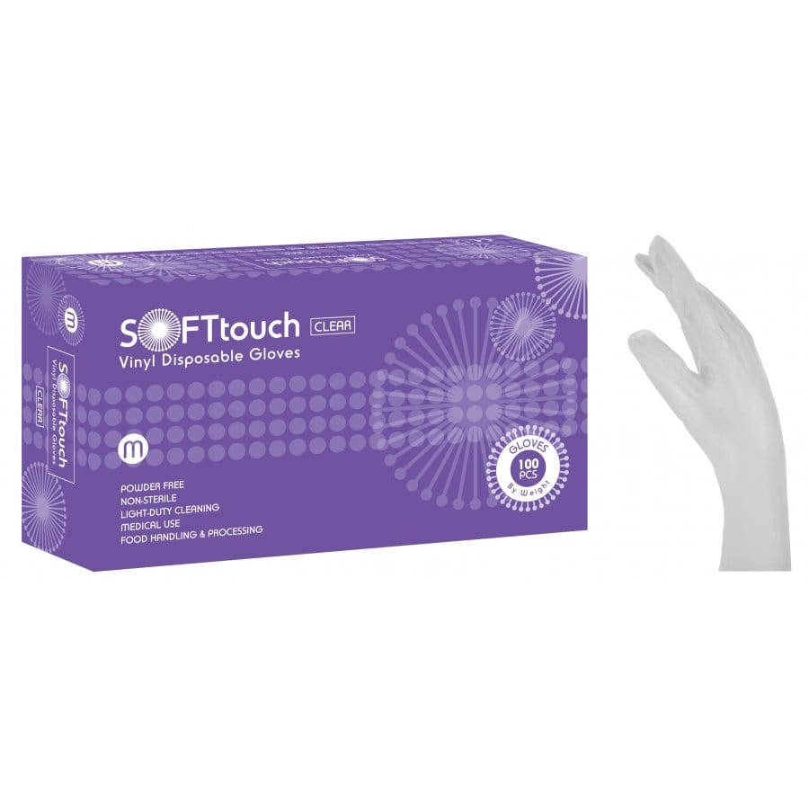 Γάντια Βινυλίου Soft Touch λευκό χωρίς πούδρα(100τμχ)
