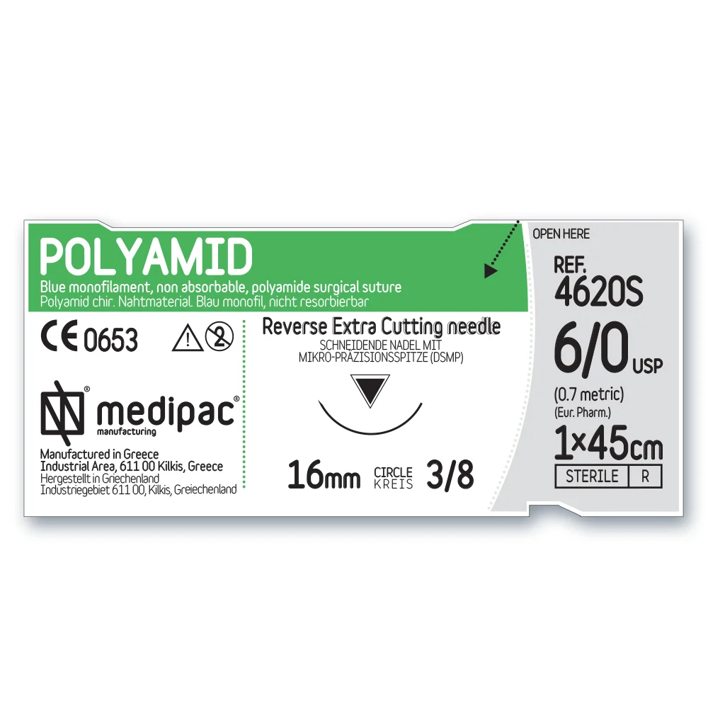 Ράμμα Polyamid 6/0 19mm 3/8 45cm τριγωνική Medipac 4630S